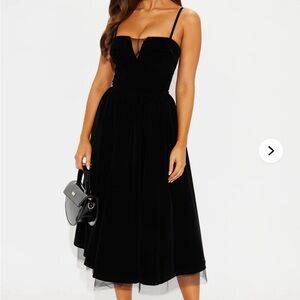 Fashion Nova Black Velvet Midi Dress